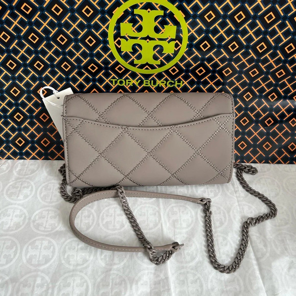 Tory Burch Willa Matte Chain Wallet Crossbody Bag Gray Heron Silver Grey - Picture 2 of 12